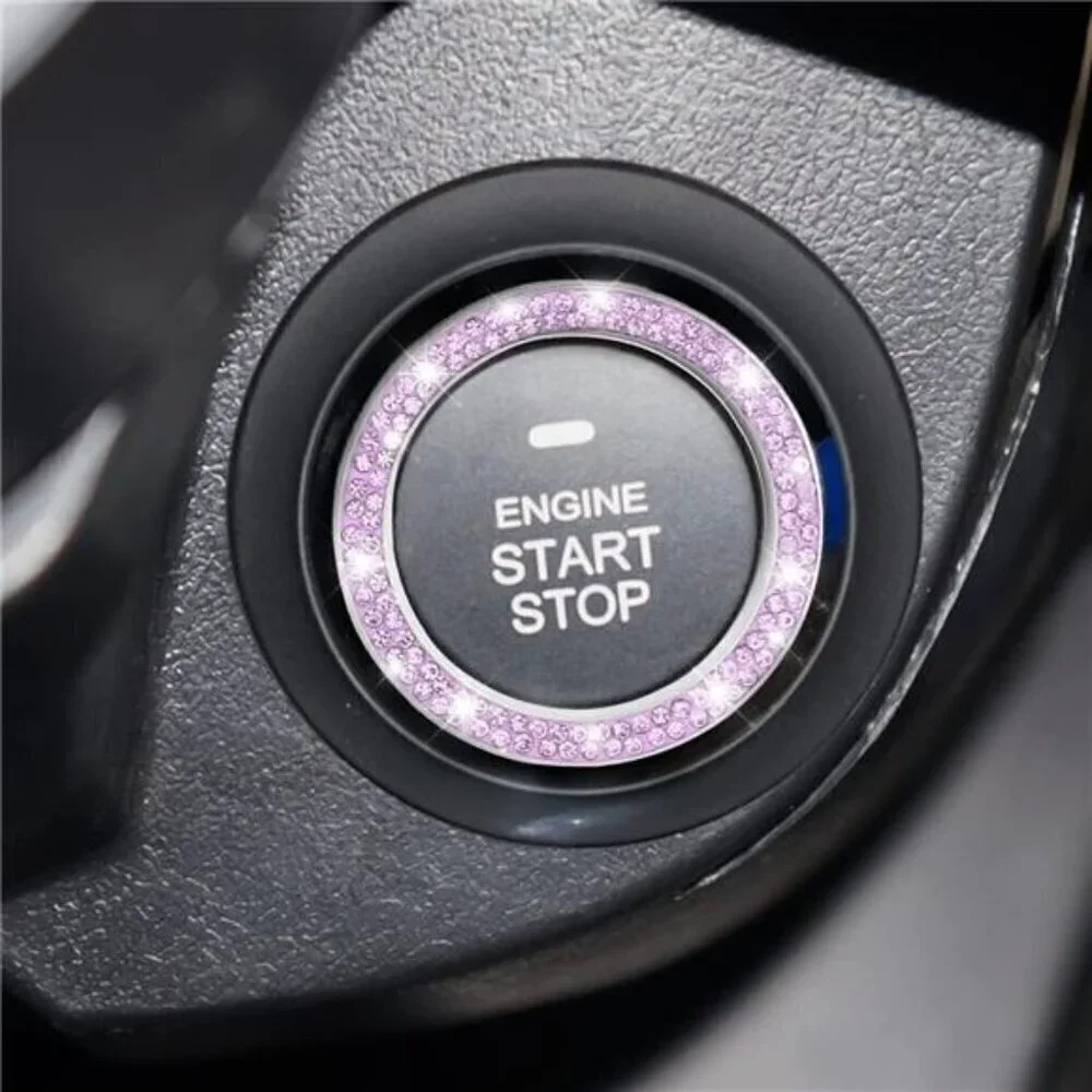 Purple Car Start Button Bling Rhinestone Diamond Engine Button Ring 2-Pack - Picture 6 of 7